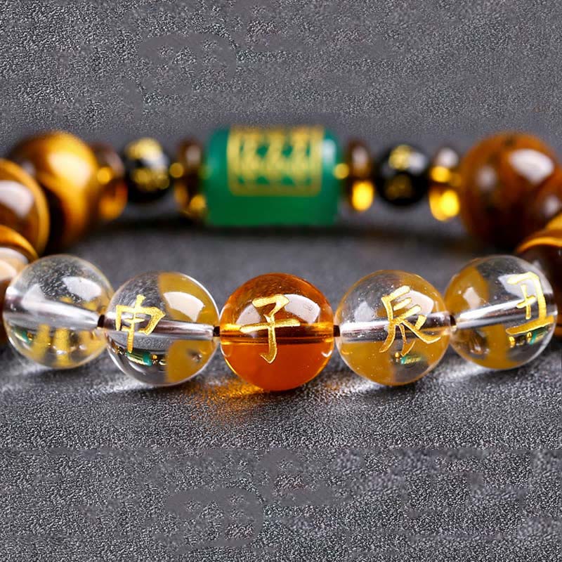 Pulsera de coraje con ojo de tigre del zodíaco chino y Buddha Stones