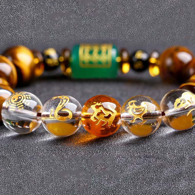 Pulsera de coraje con ojo de tigre del zodíaco chino y Buddha Stones