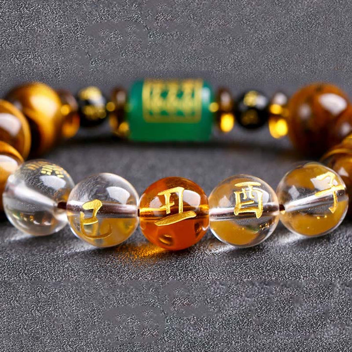 Pulsera de coraje con ojo de tigre del zodíaco chino y Buddha Stones