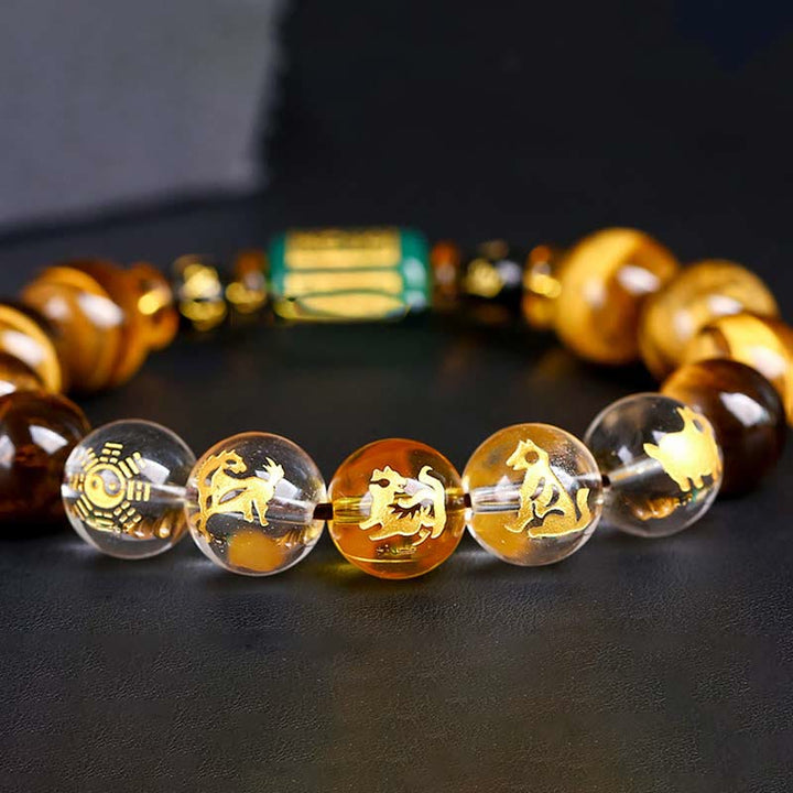 Pulsera de coraje con ojo de tigre del zodíaco chino y Buddha Stones