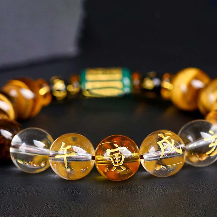 Pulsera de coraje con ojo de tigre del zodíaco chino y Buddha Stones