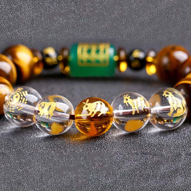 Pulsera de coraje con ojo de tigre del zodíaco chino y Buddha Stones