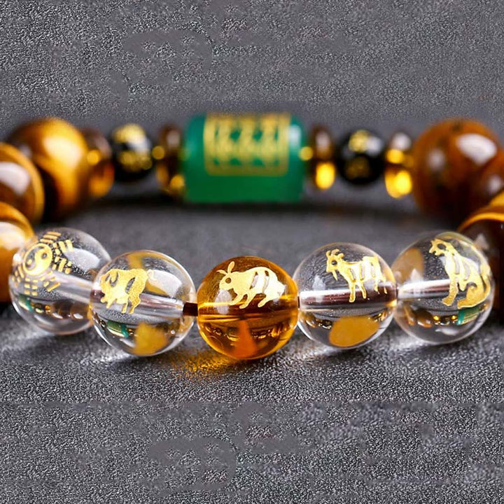 Pulsera de coraje con ojo de tigre del zodíaco chino y Buddha Stones