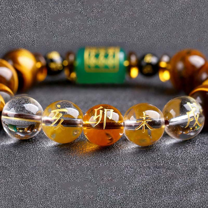 Pulsera de coraje con ojo de tigre del zodíaco chino y Buddha Stones
