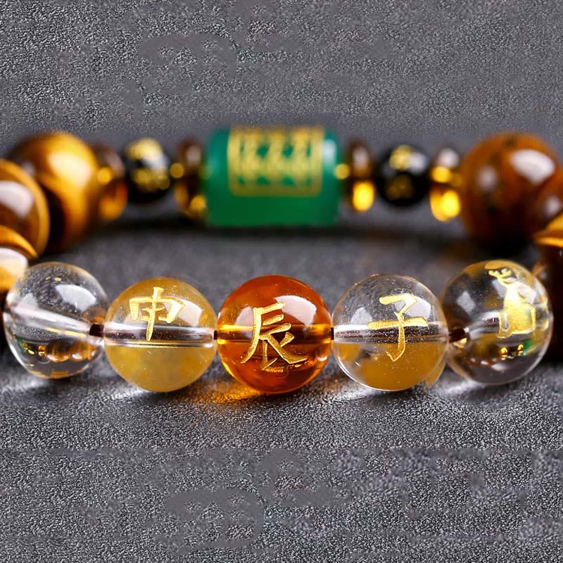 Pulsera de coraje con ojo de tigre del zodíaco chino y Buddha Stones
