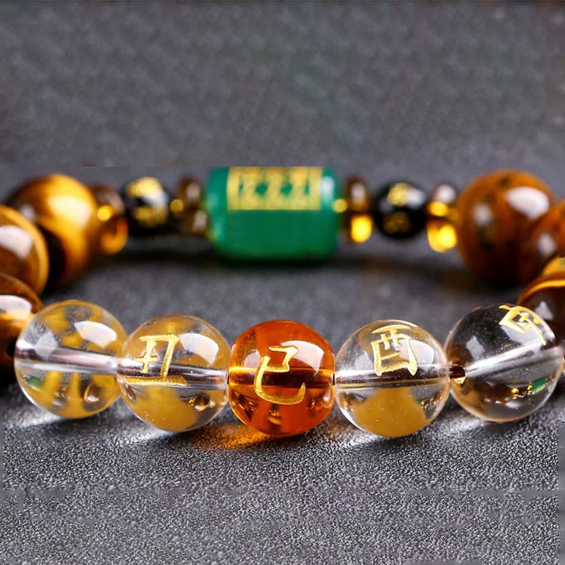 Pulsera de coraje con ojo de tigre del zodíaco chino y Buddha Stones