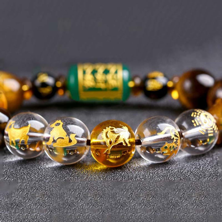 Pulsera de coraje con ojo de tigre del zodíaco chino y Buddha Stones