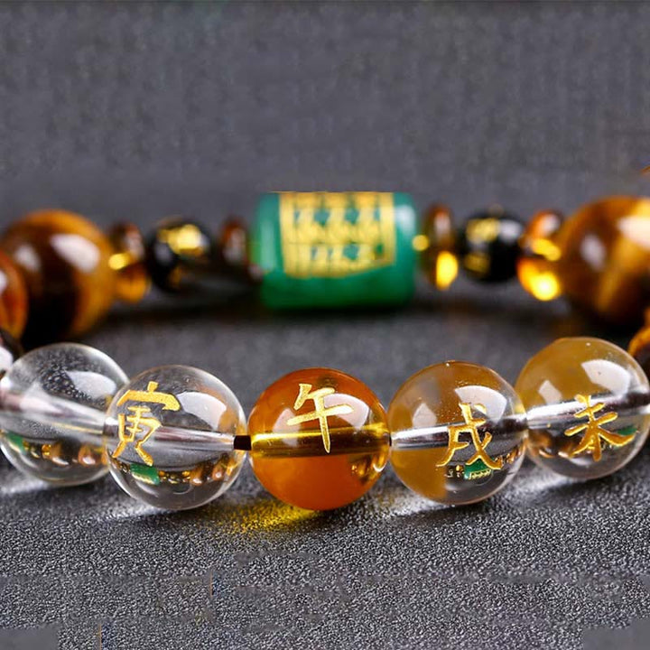 Pulsera de coraje con ojo de tigre del zodíaco chino y Buddha Stones