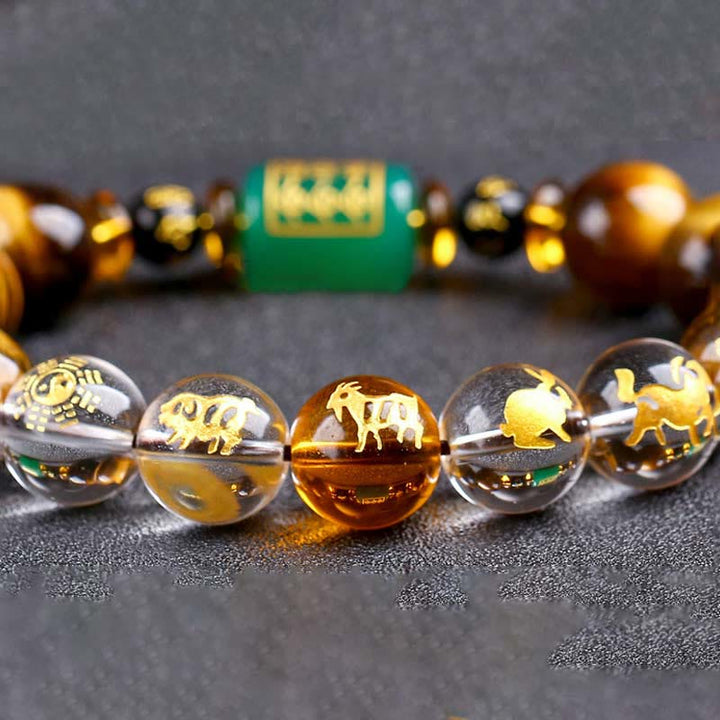 Pulsera de coraje con ojo de tigre del zodíaco chino y Buddha Stones