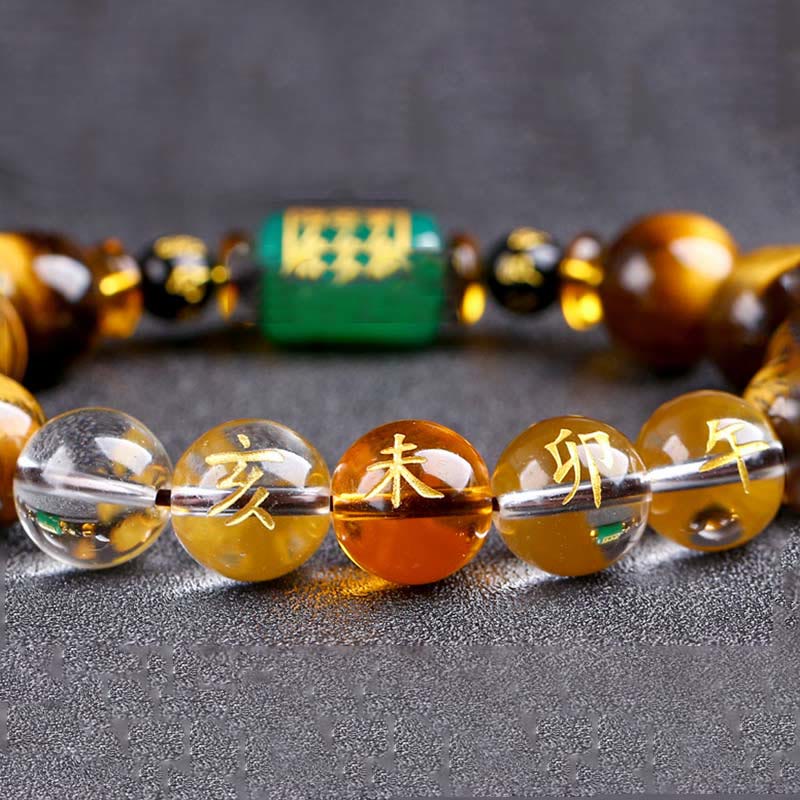 Pulsera de coraje con ojo de tigre del zodíaco chino y Buddha Stones