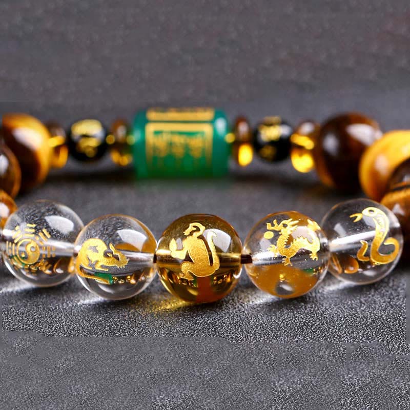Pulsera de coraje con ojo de tigre del zodíaco chino y Buddha Stones