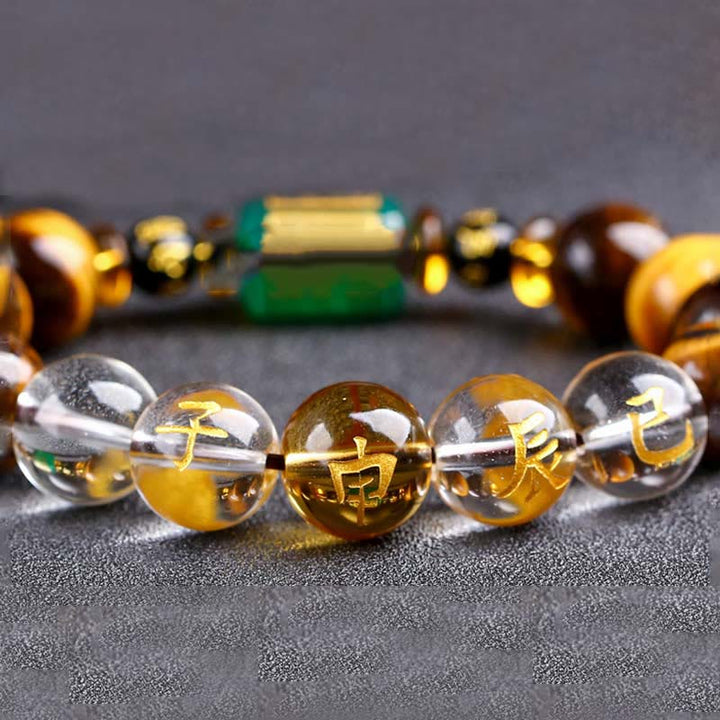 Pulsera de coraje con ojo de tigre del zodíaco chino y Buddha Stones