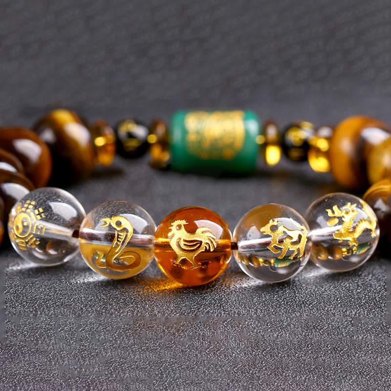 Pulsera de coraje con ojo de tigre del zodíaco chino y Buddha Stones