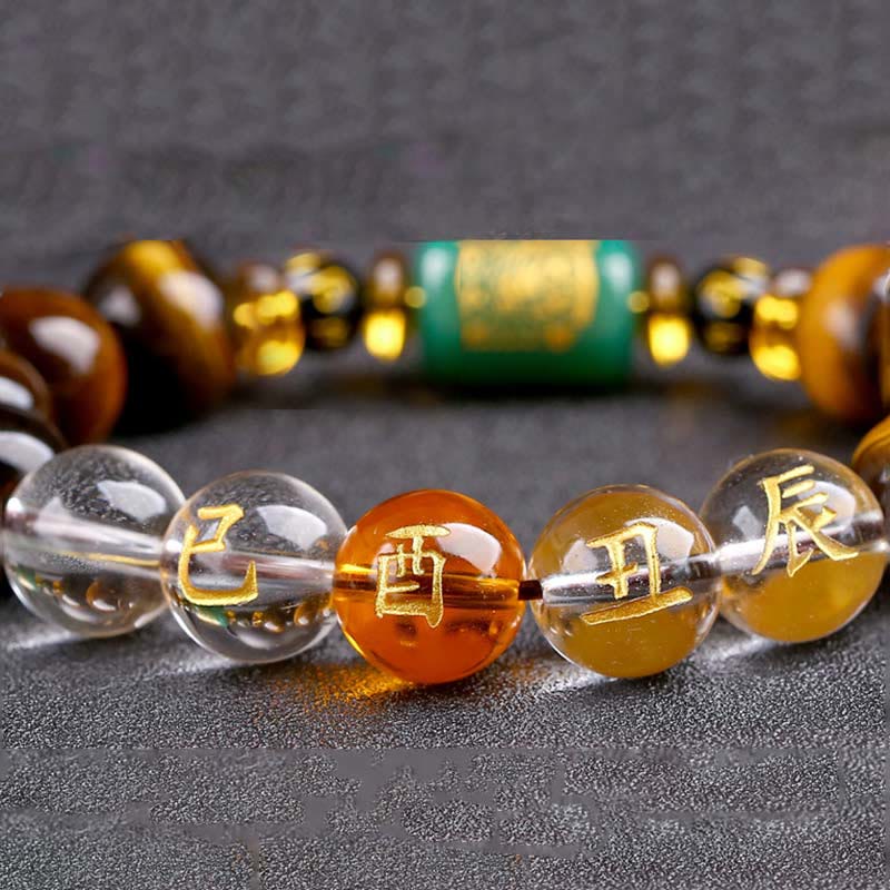 Pulsera de coraje con ojo de tigre del zodíaco chino y Buddha Stones