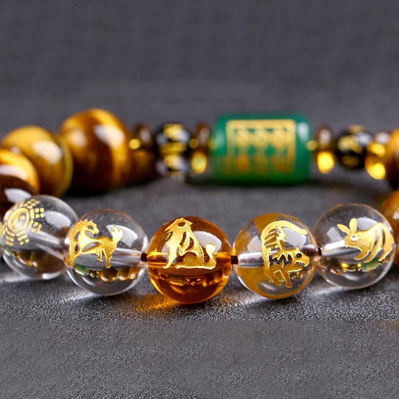 Pulsera de coraje con ojo de tigre del zodíaco chino y Buddha Stones