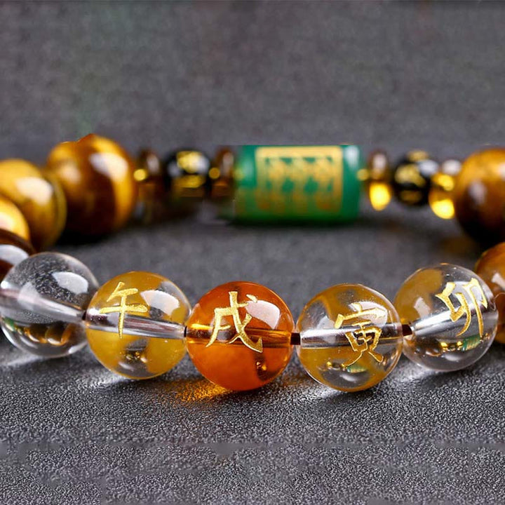 Pulsera de coraje con ojo de tigre del zodíaco chino y Buddha Stones