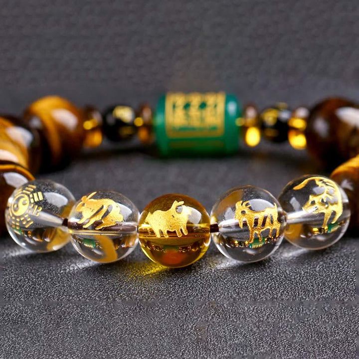 Pulsera de coraje con ojo de tigre del zodíaco chino y Buddha Stones