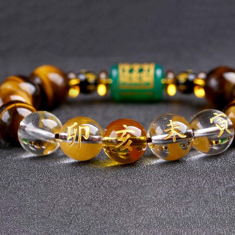 Pulsera de coraje con ojo de tigre del zodíaco chino y Buddha Stones