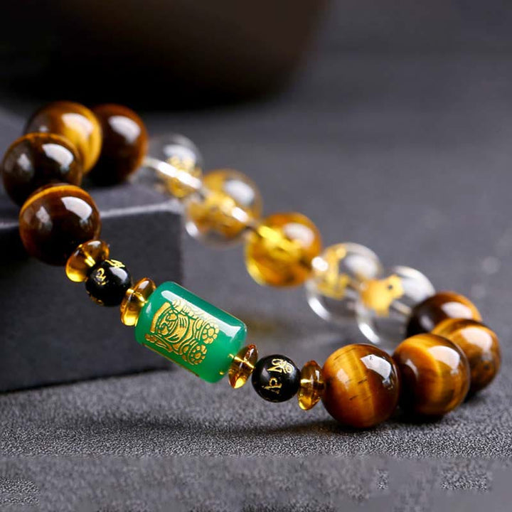 Pulsera de coraje con ojo de tigre del zodíaco chino y Buddha Stones