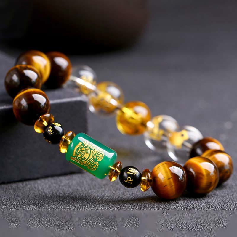 Pulsera de coraje con ojo de tigre del zodíaco chino y Buddha Stones