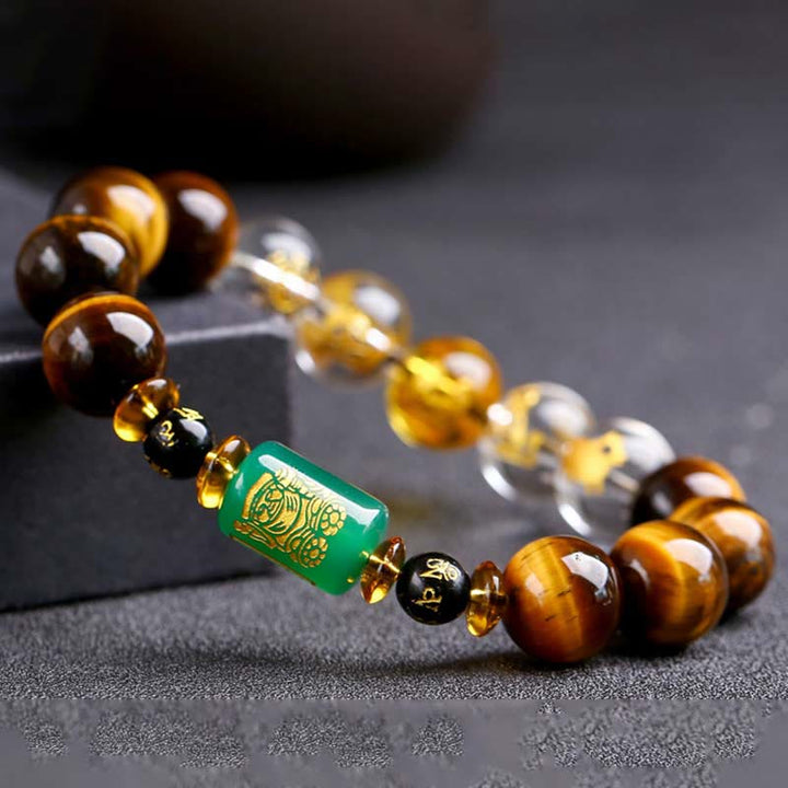 Pulsera de coraje con ojo de tigre del zodíaco chino y Buddha Stones