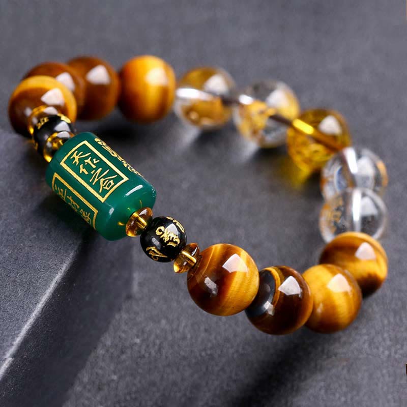 Pulsera de coraje con ojo de tigre del zodíaco chino y Buddha Stones