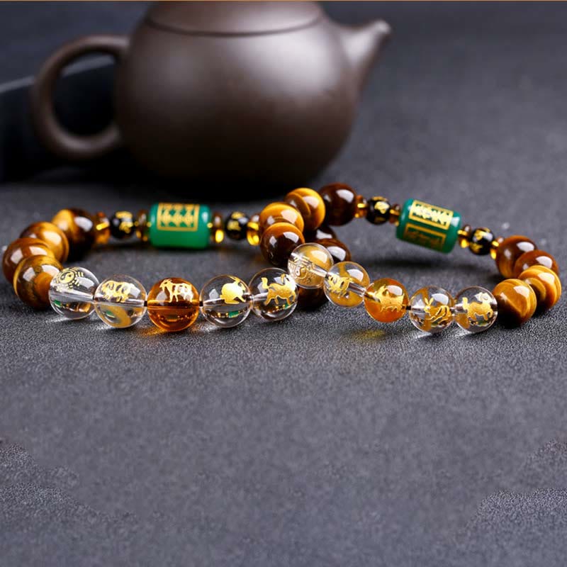 Pulsera de coraje con ojo de tigre del zodíaco chino y Buddha Stones