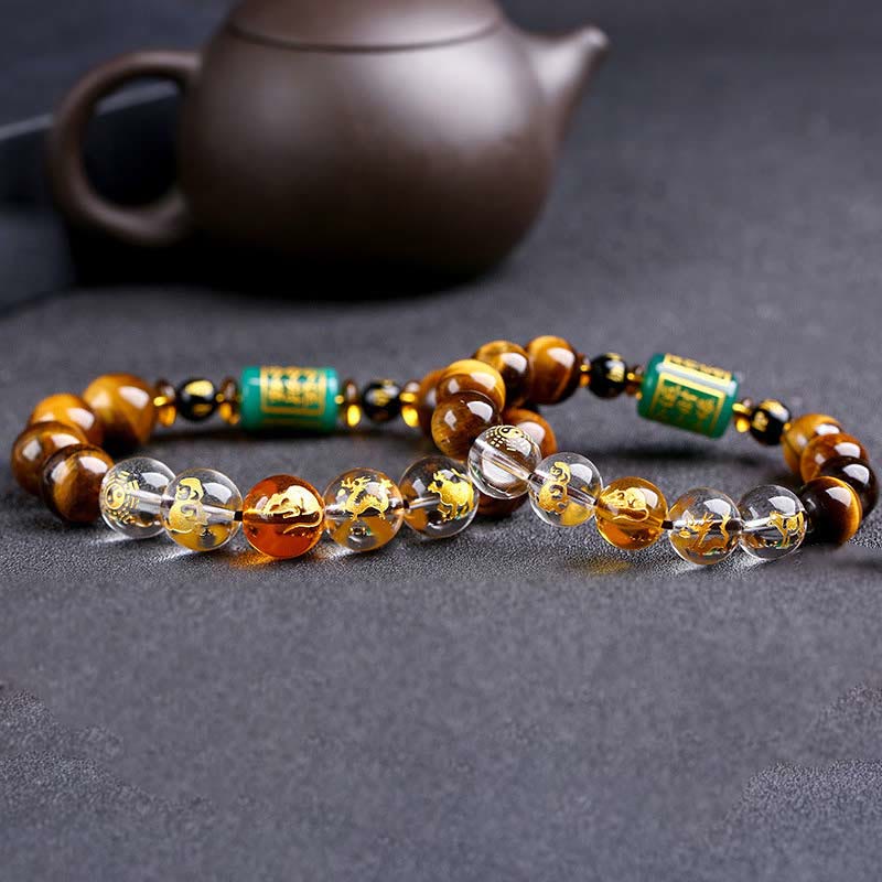 Pulsera de coraje con ojo de tigre del zodíaco chino y Buddha Stones