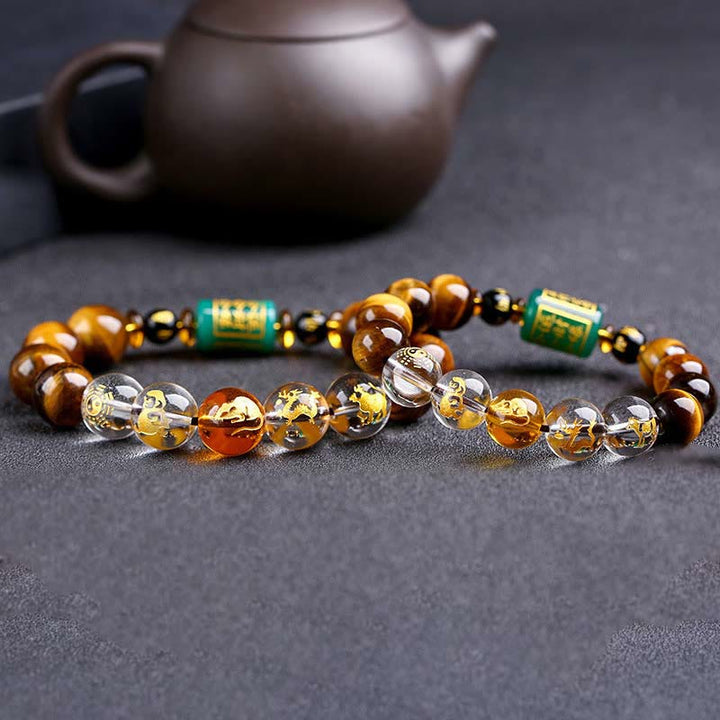 Pulsera de coraje con ojo de tigre del zodíaco chino y Buddha Stones