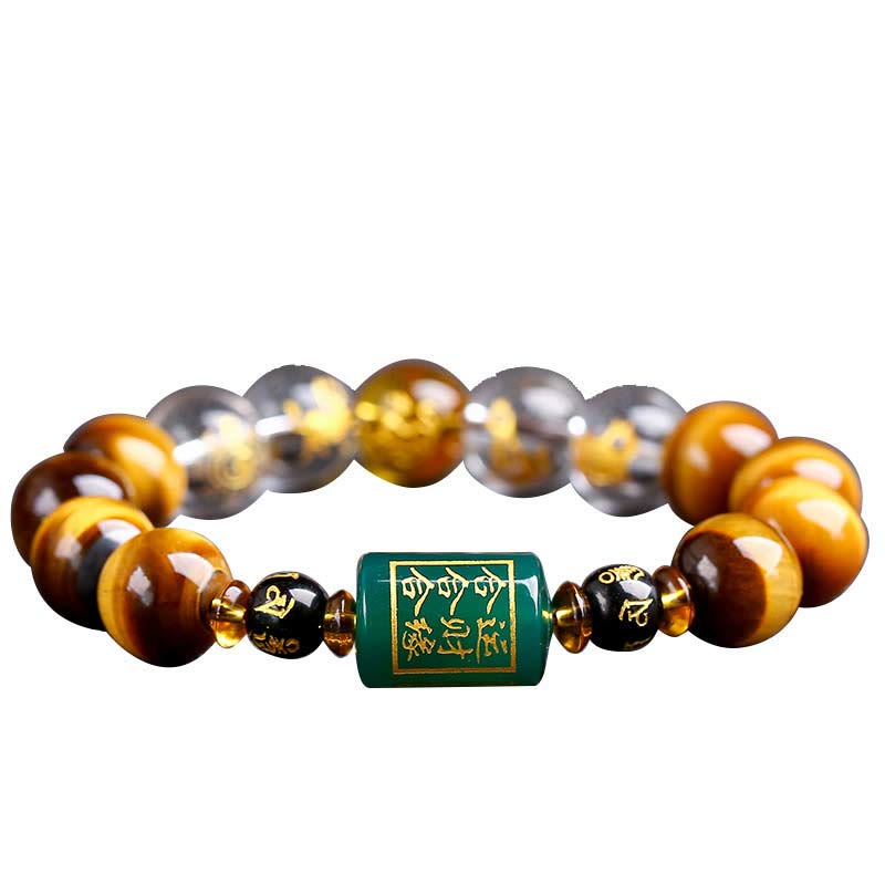 Pulsera de coraje con ojo de tigre del zodíaco chino y Buddha Stones