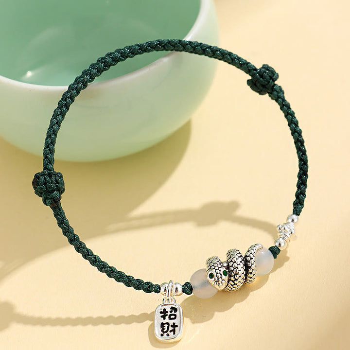 Pulsera de la suerte con hilo rojo y símbolo de Fu de cobre y Buddha Stones para el año de la serpiente