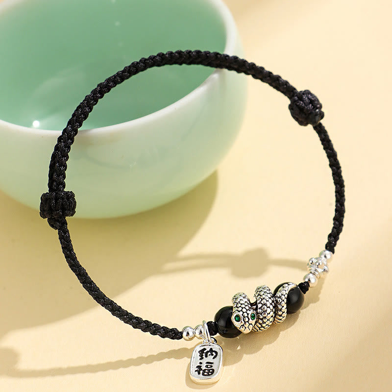 Pulsera de la suerte con hilo rojo y símbolo de Fu de cobre y Buddha Stones para el año de la serpiente