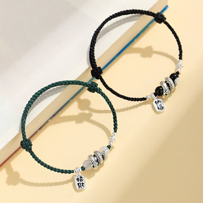 Pulsera de la suerte con hilo rojo y símbolo de Fu de cobre y Buddha Stones para el año de la serpiente