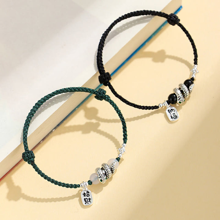 Pulsera de la suerte con hilo rojo y símbolo de Fu de cobre y Buddha Stones para el año de la serpiente
