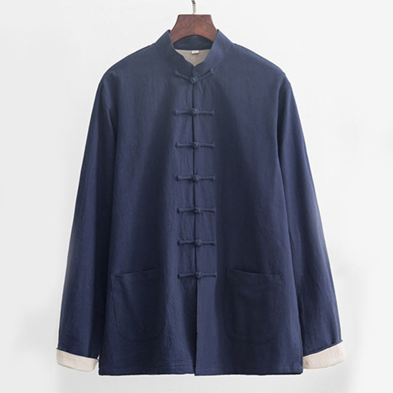 Conjunto de 2 piezas de traje zen Tang de lino con botones de rana y camisa de manga larga y pantalones para hombre con Buddha Stones - image 24
