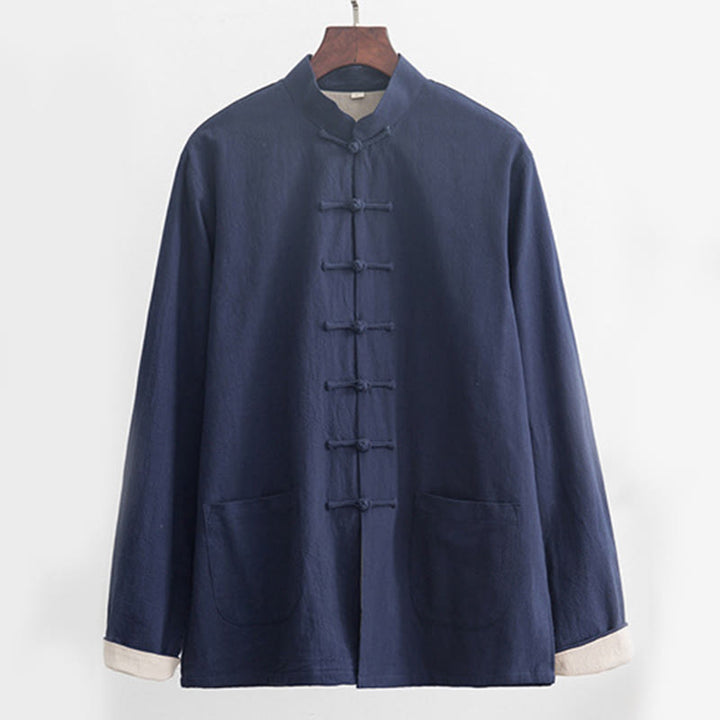 Conjunto de 2 piezas de traje zen Tang de lino con botones de rana y camisa de manga larga y pantalones para hombre con Buddha Stones - image 24