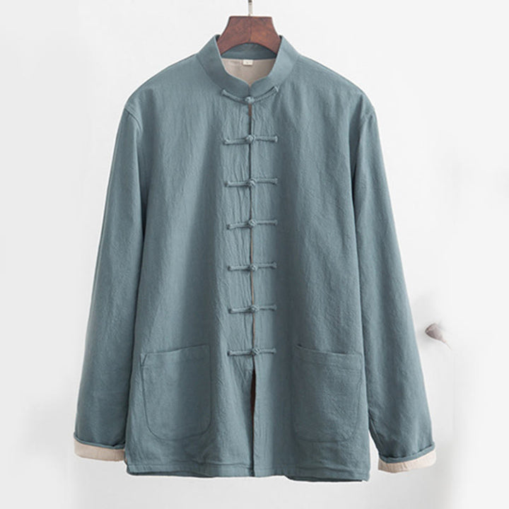 Conjunto de 2 piezas de traje zen Tang de lino con botones de rana y camisa de manga larga y pantalones para hombre con Buddha Stones - image 5