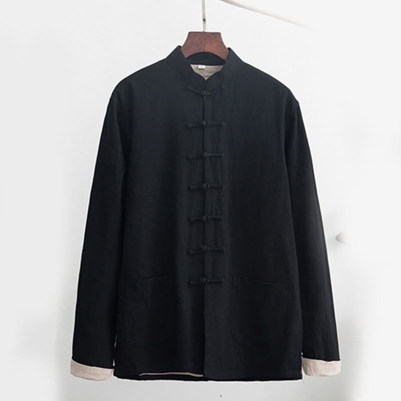 Conjunto de 2 piezas de traje zen Tang de lino con botones de rana y camisa de manga larga y pantalones para hombre con Buddha Stones - image 3