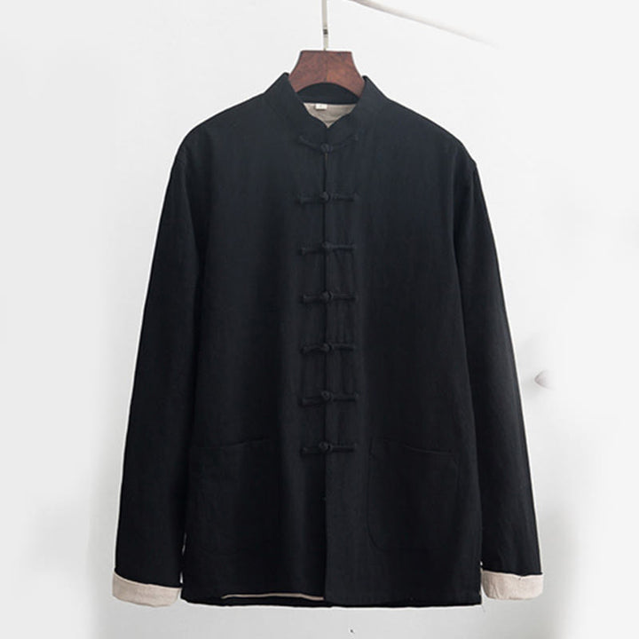 Conjunto de 2 piezas de traje zen Tang de lino con botones de rana y camisa de manga larga y pantalones para hombre con Buddha Stones - image 3