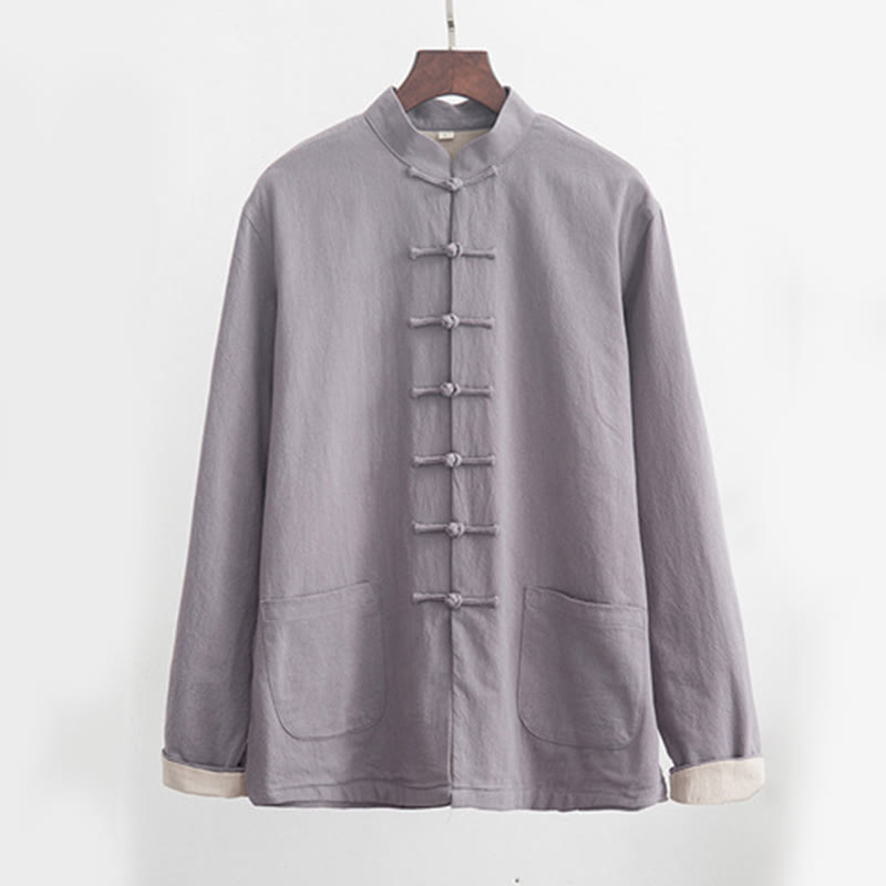 Conjunto de 2 piezas de traje zen Tang de lino con botones de rana y camisa de manga larga y pantalones para hombre con Buddha Stones - image 1