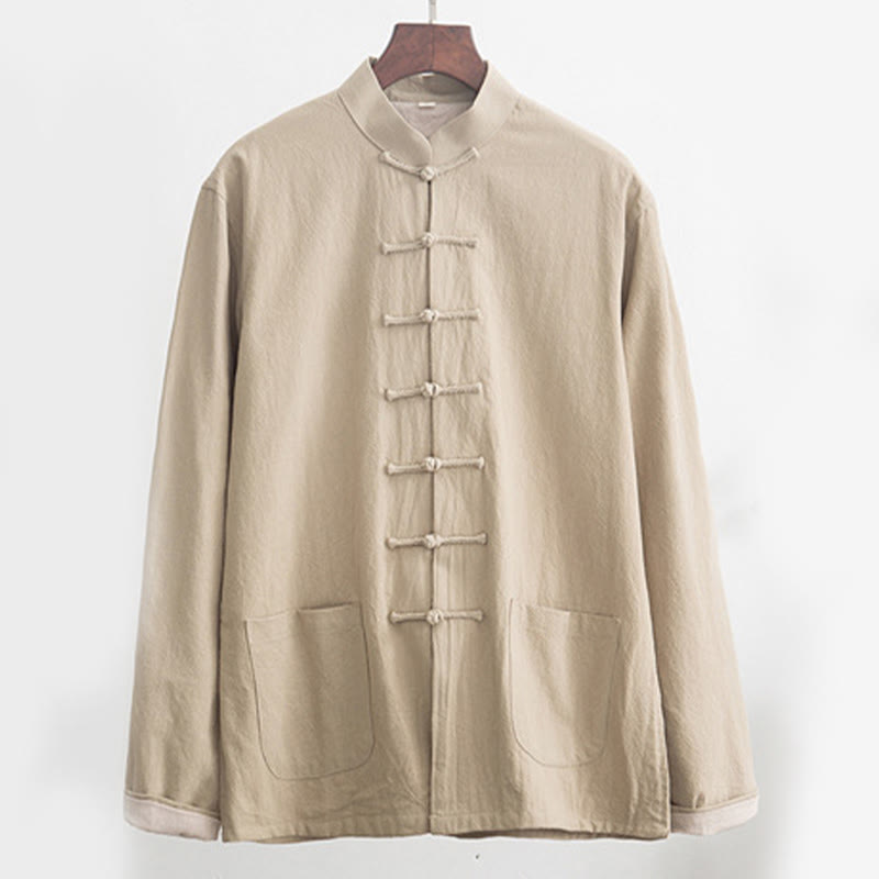 Conjunto de 2 piezas de traje zen Tang de lino con botones de rana y camisa de manga larga y pantalones para hombre con Buddha Stones - image 21