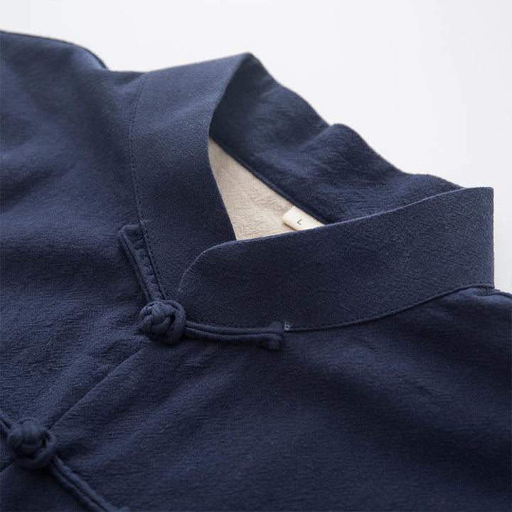 Conjunto de 2 piezas de traje zen Tang de lino con botones de rana y camisa de manga larga y pantalones para hombre con Buddha Stones - image 25