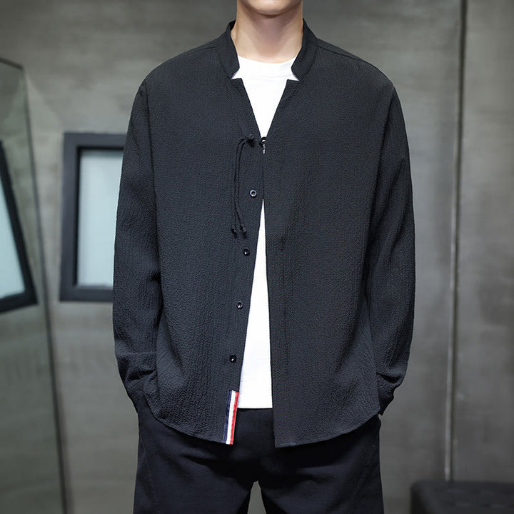 Camisa de manga larga con botones para hombre, de color liso, con estampado de Buddha Stones y caída - Negro - US/UK/AU46, EU56 (5XL) - image 16