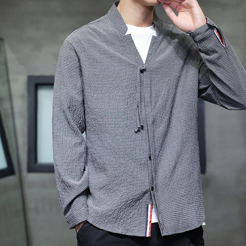 Camisa de manga larga con botones para hombre, de color liso, con estampado de Buddha Stones y caída - image 7