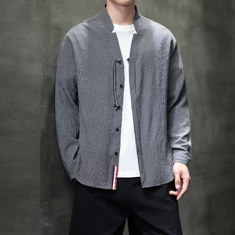 Camisa de manga larga con botones para hombre, de color liso, con estampado de Buddha Stones y caída - image 1