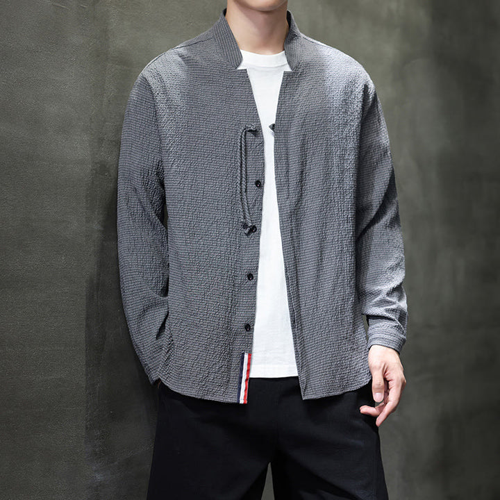 Camisa de manga larga con botones para hombre, de color liso, con estampado de Buddha Stones y caída - image 1