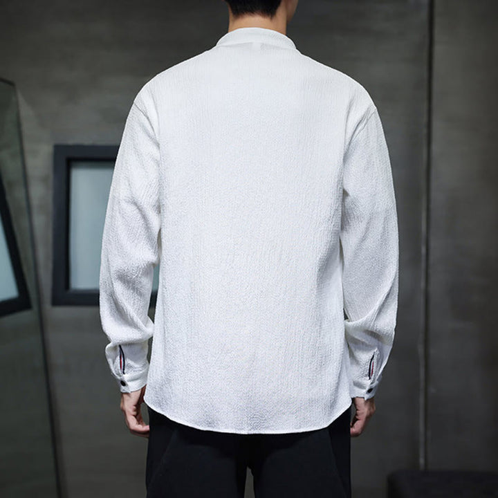 Camisa de manga larga con botones para hombre, de color liso, con estampado de Buddha Stones y caída - image 13