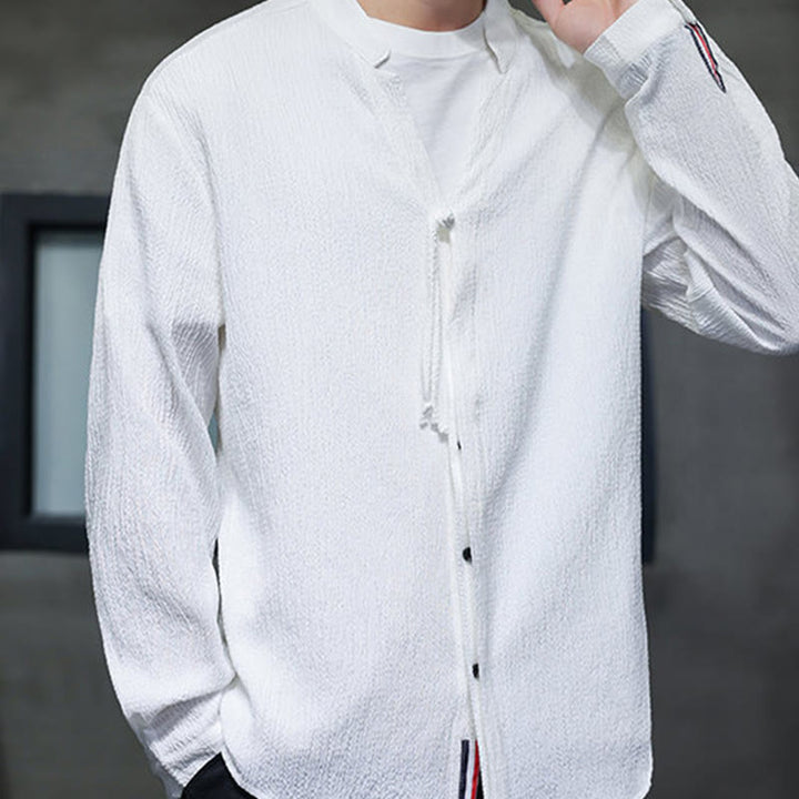 Camisa de manga larga con botones para hombre, de color liso, con estampado de Buddha Stones y caída - image 15