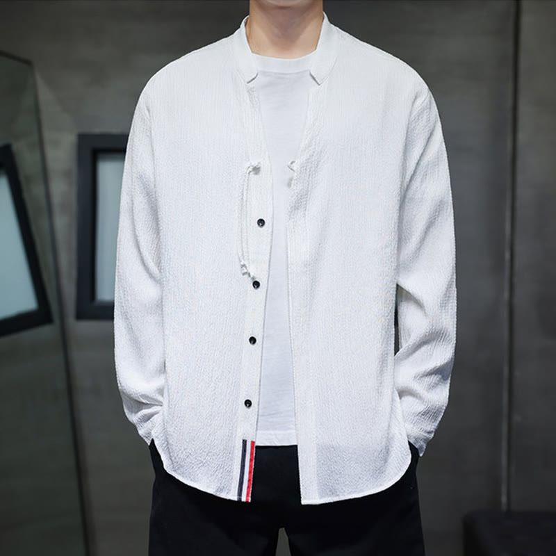 Camisa de manga larga con botones para hombre, de color liso, con estampado de Buddha Stones y caída - image 14