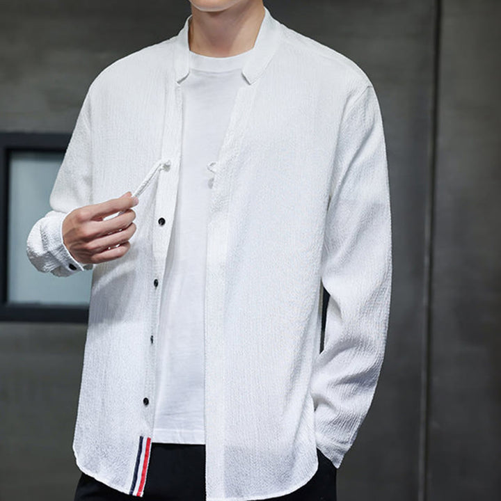 Camisa de manga larga con botones para hombre, de color liso, con estampado de Buddha Stones y caída - image 12